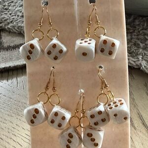 5-pair of dice earrings, hypoallergenic French ear wires with ball and coil.